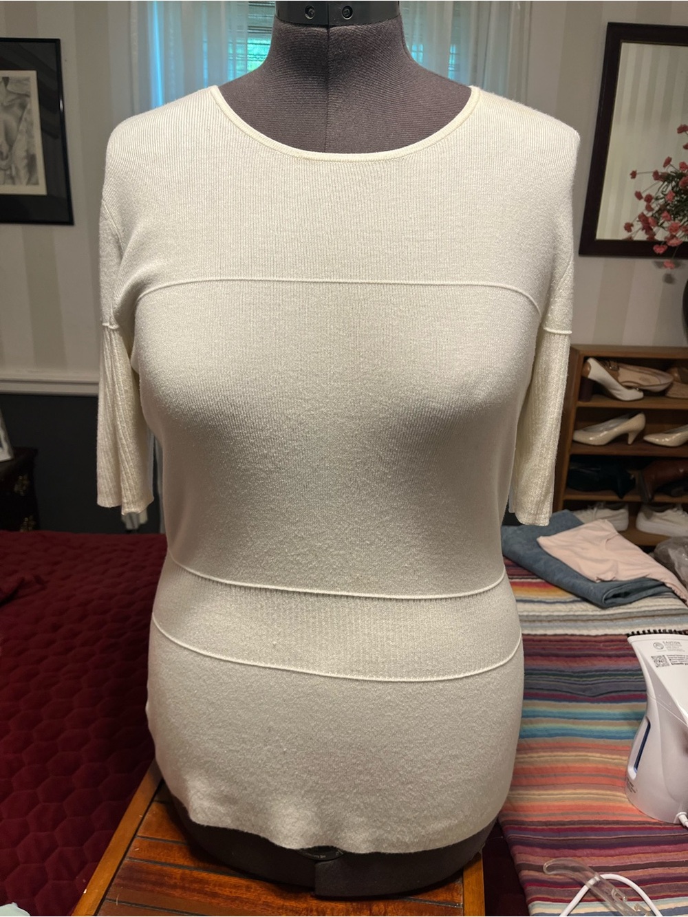 Talbots Cream Short Sleeve Knit Top